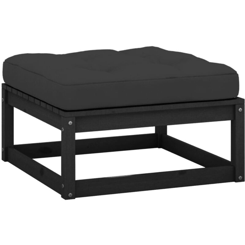 foto del prodotto vidaxl sgabello da giardino con cuscino nero in legno massello di pino