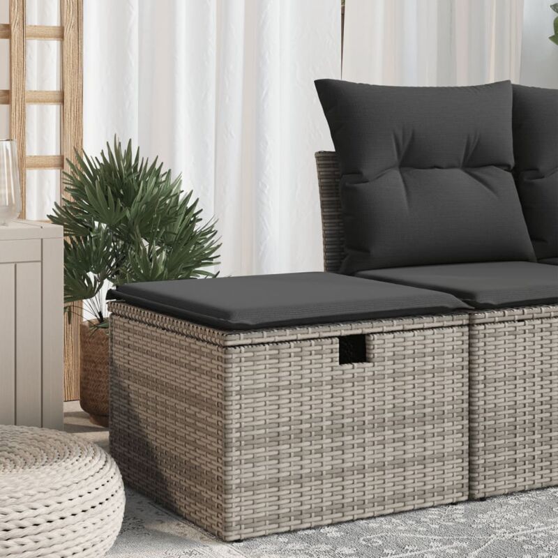 foto del prodotto vidaxl sgabello giardino con cuscino grigio 55x55x37 cm in polyrattan