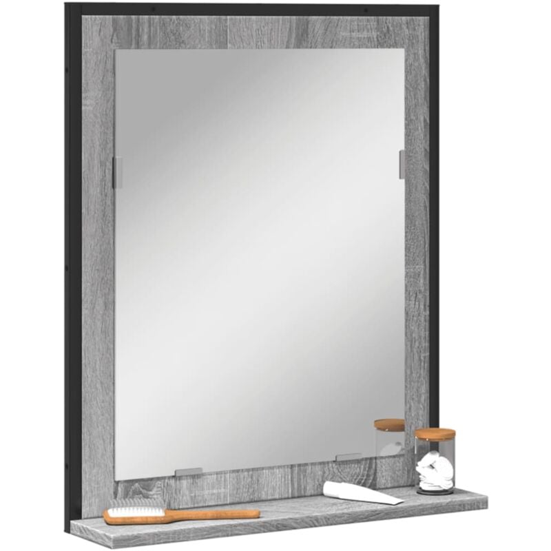 foto del prodotto vidaxl specchio bagno con ripiano grigio sonoma 50x12x60cm multistrato
