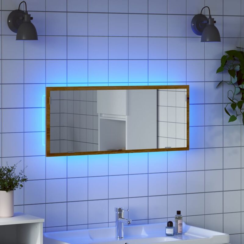 foto del prodotto vidaxl specchio bagno led rovere artigianale 100x8,5x37 cm multistrato