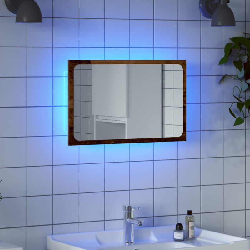 foto del prodotto vidaxl specchio da bagno con luci led legno antico 60x8,5x38 cm