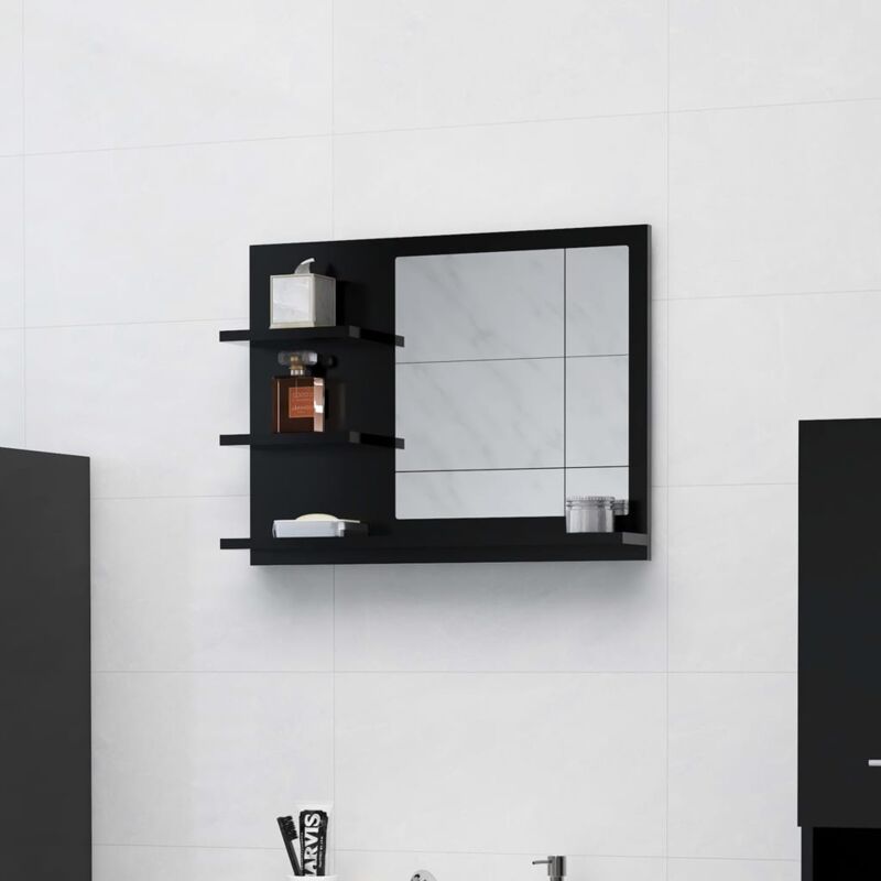 foto del prodotto vidaxl specchio da bagno dal design semplice con ripiani vari colori disponibili colore nero