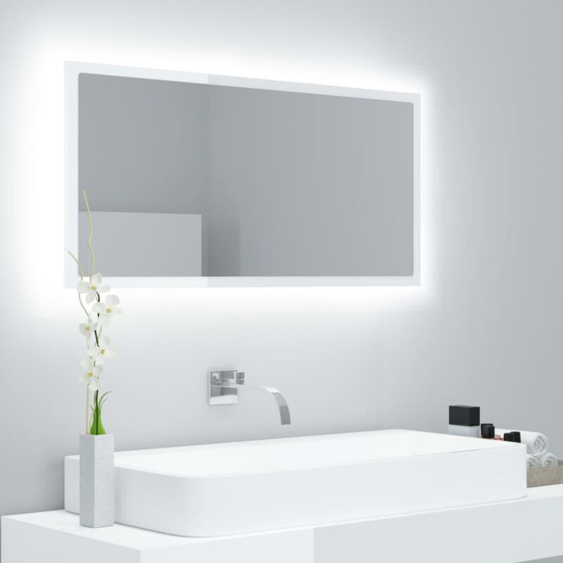 foto del prodotto vidaxl specchio da bagno led bianco lucido 90x8,5x37 cm in acrilico