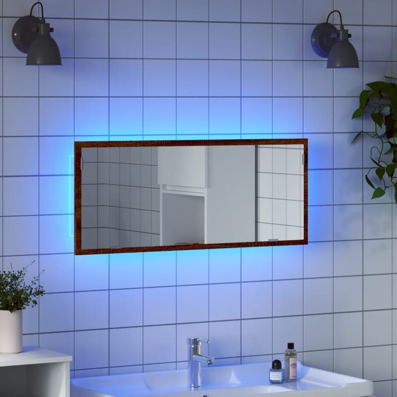 foto del prodotto vidaxl specchio da bagno led rovere marrone 100x8,5x37cm in truciolato