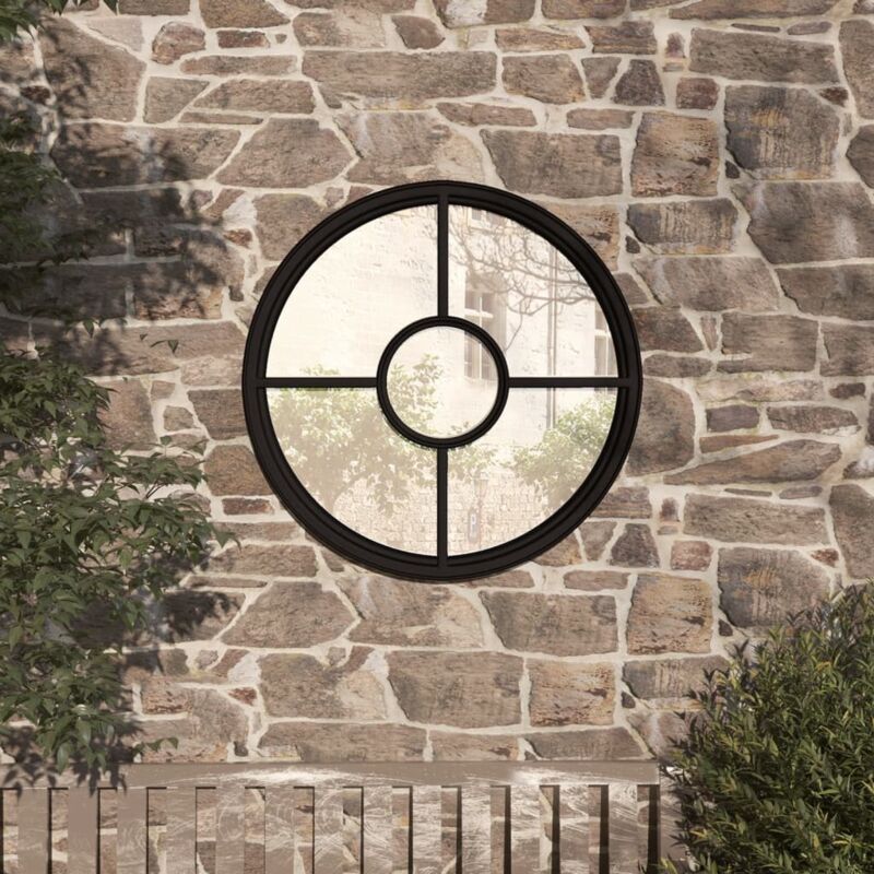 foto del prodotto vidaxl specchio da giardino nero 40x4 cm in ferro rotondo da esterno