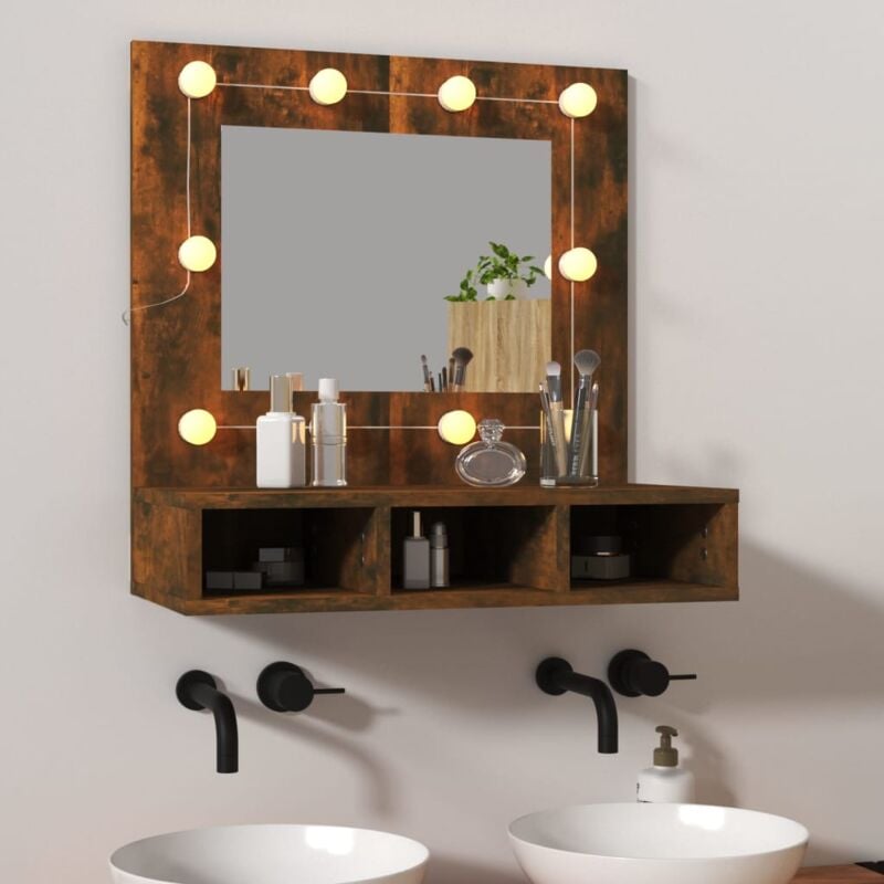foto del prodotto vidaxl specchio da parete da 60cm moderno con led dotato di 3 scomparti vari colori colore rovere fumo