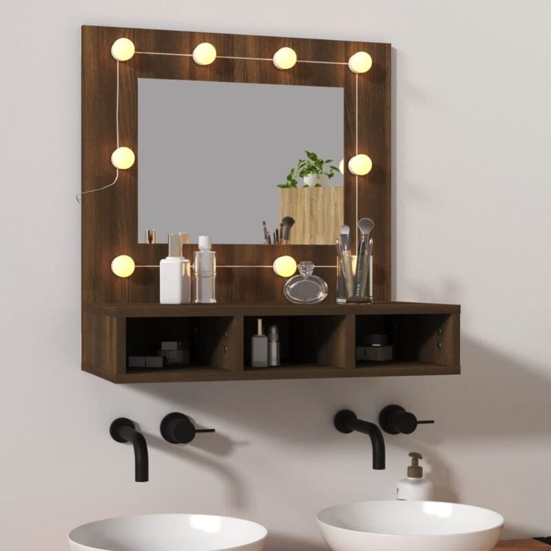 foto del prodotto vidaxl specchio da parete da 60cm moderno con led dotato di 3 scomparti vari colori colore rovere scuro