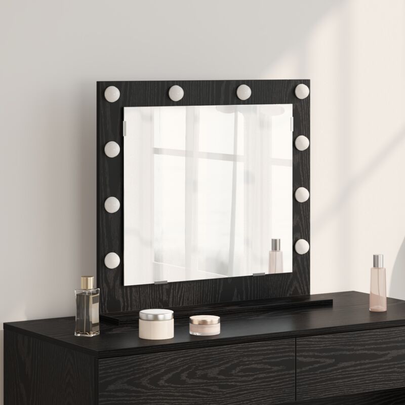 foto del prodotto vidaxl specchio da toeletta con luci a led rovere nero 60x55x18 cm