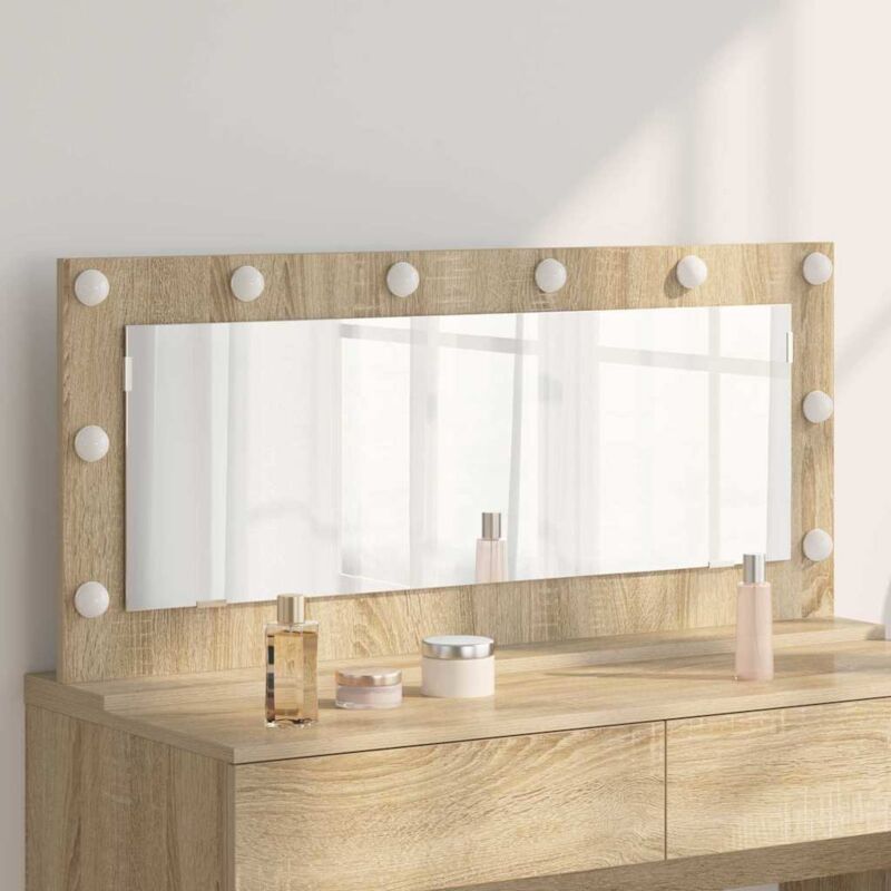 foto del prodotto vidaxl specchio da toeletta con luci a led rovere sonoma 100x45x18 cm