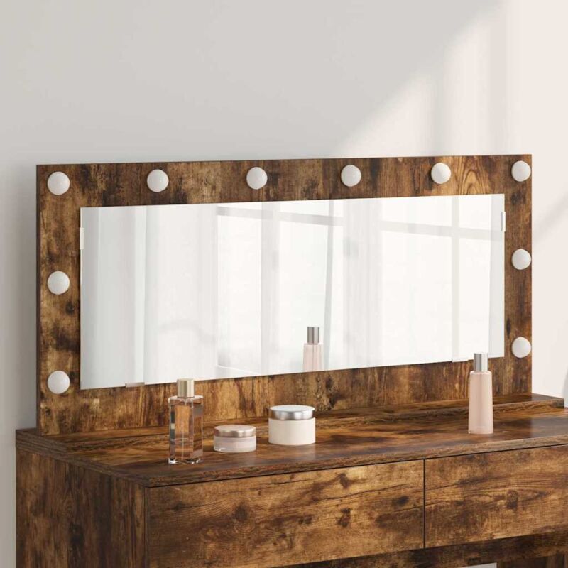 foto del prodotto vidaxl specchio da toeletta con luci led rovere affumicato 100x45x18 cm