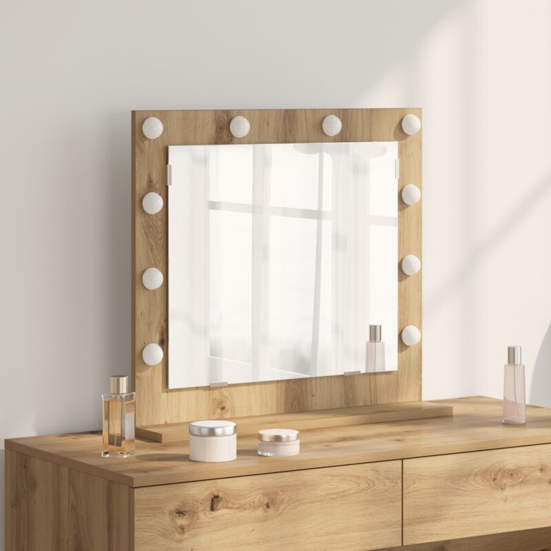 foto del prodotto vidaxl specchio da toeletta con luci led rovere artigianale 60x55x18 cm