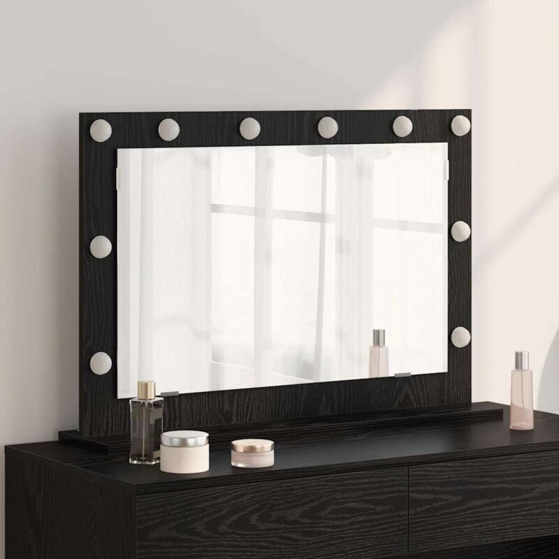 foto del prodotto vidaxl specchio da toeletta con luci led rovere nero 80x55x18 cm