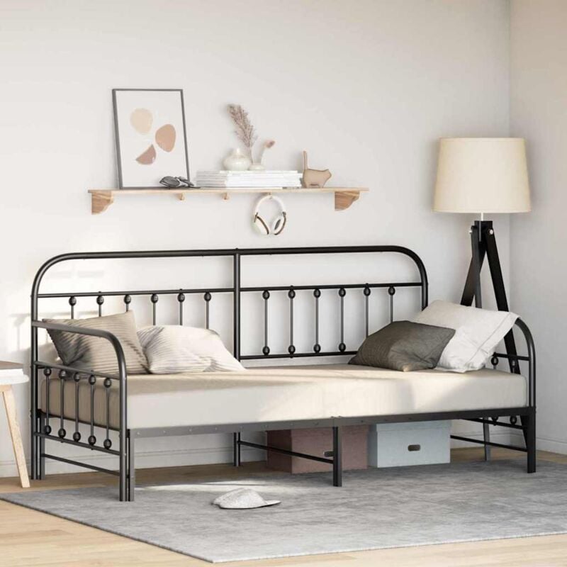 foto del prodotto vidaxl struttura daybed con lettino estraibile nero 100x200 cm acciaio