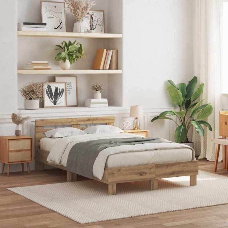 foto del prodotto vidaxl struttura letto in rovere rovere artigianale legno massello 135 x 190 cm