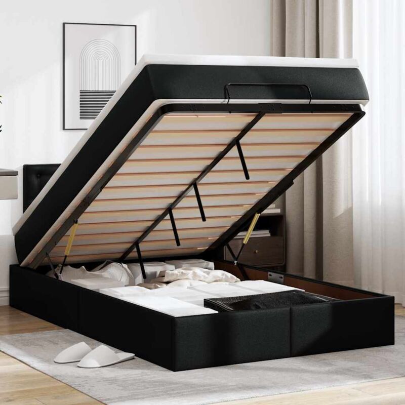 foto del prodotto vidaxl struttura letto pouf con materasso nero 120x200 cm similpelle