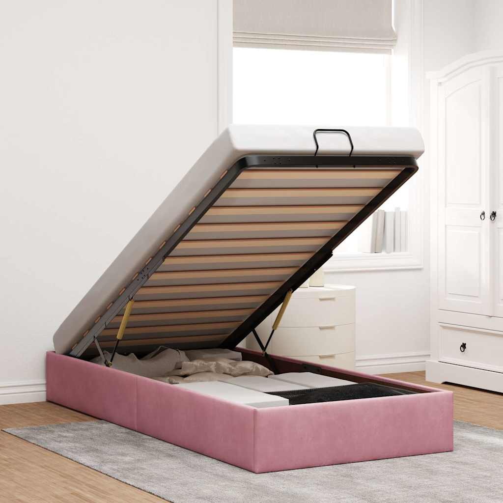 foto del prodotto vidaxl struttura letto pouf senza materasso rosa 100x200 cm velluto