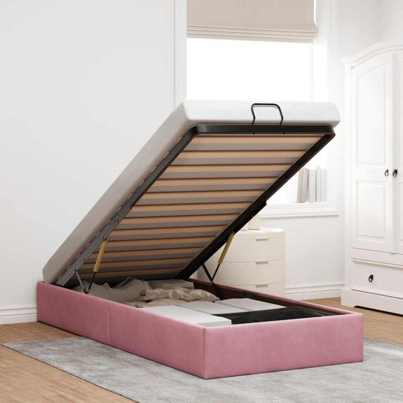 foto del prodotto vidaxl struttura letto pouf senza materasso rosa 90x200 cm velluto