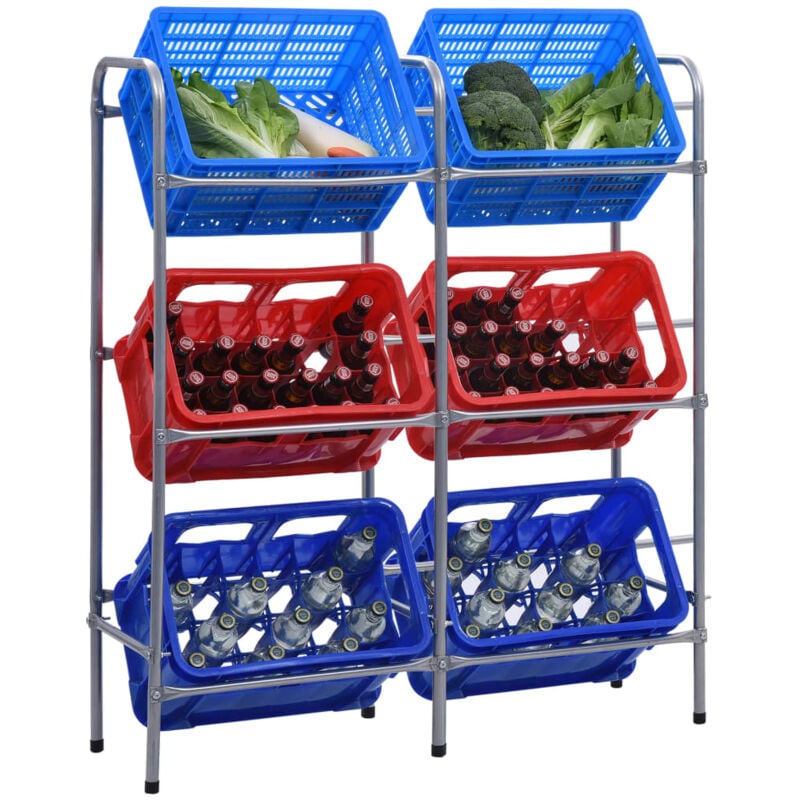 foto del prodotto vidaxl supporto con ripiani per 6 casse argento 96x33x116 cm acciaio
