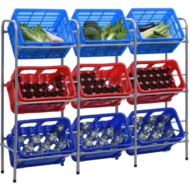 foto del prodotto vidaxl supporto con ripiani per 9 casse argento 145x33x116 cm acciaio 275108