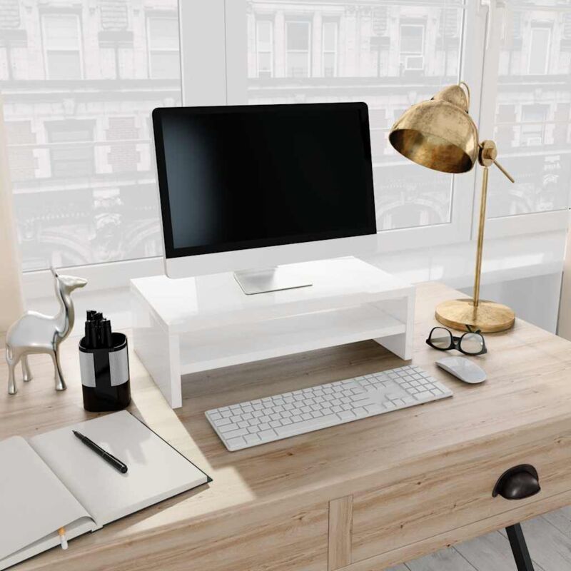 foto del prodotto vidaxl supporto monitor bianco lucido 42x24x13 cm in legno multistrato