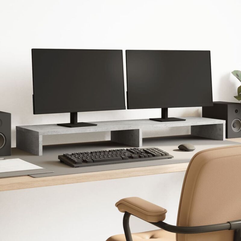 foto del prodotto vidaxl supporto monitor grigio cemento 100x27x10cm legno massello pino