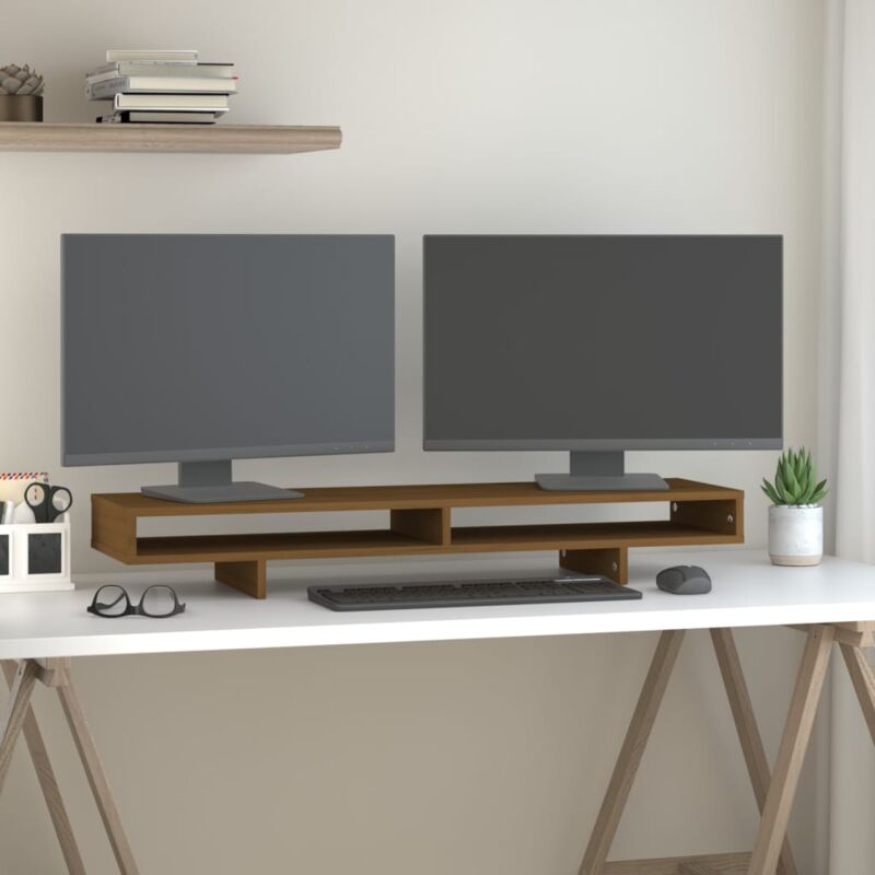 foto del prodotto vidaxl supporto per monitor ambra 100x27x14 cm legno massello di pino