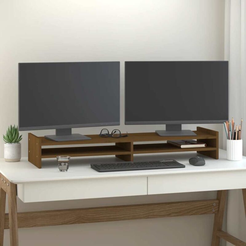 foto del prodotto vidaxl supporto per monitor ambra 100x27x15 cm legno massello di pino
