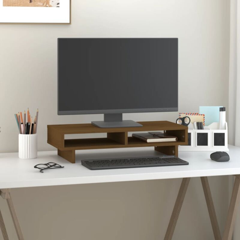 foto del prodotto vidaxl supporto per monitor ambra 60x27x14 cm legno massello di pino