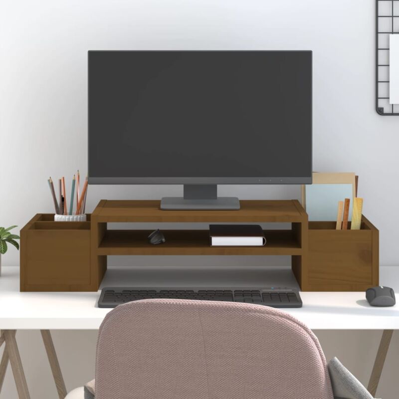 foto del prodotto vidaxl supporto per monitor ambra 70x27,5x15 cm legno massello di pino