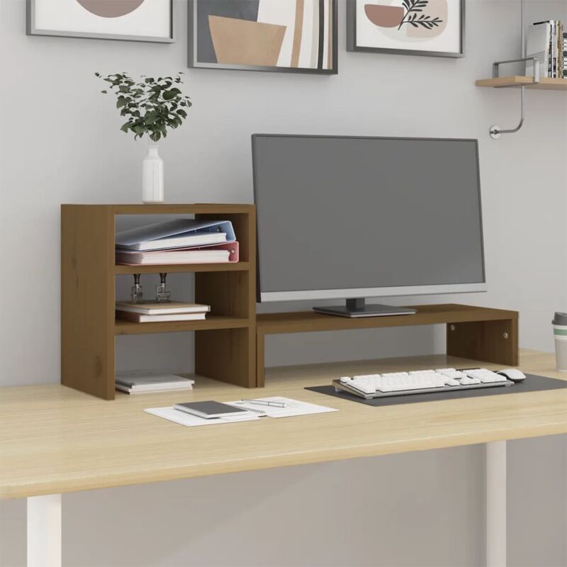 foto del prodotto vidaxl supporto per monitor ambra 81x20x30 cm legno massello di pino