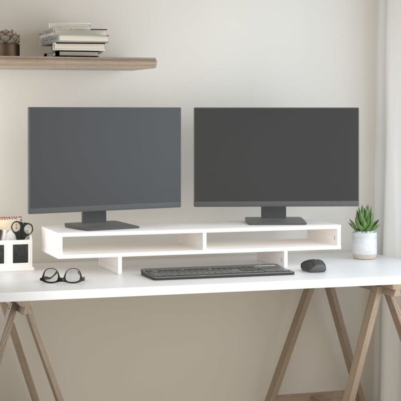 foto del prodotto vidaxl supporto per monitor bianco 100x27x14 cm legno massello di pino
