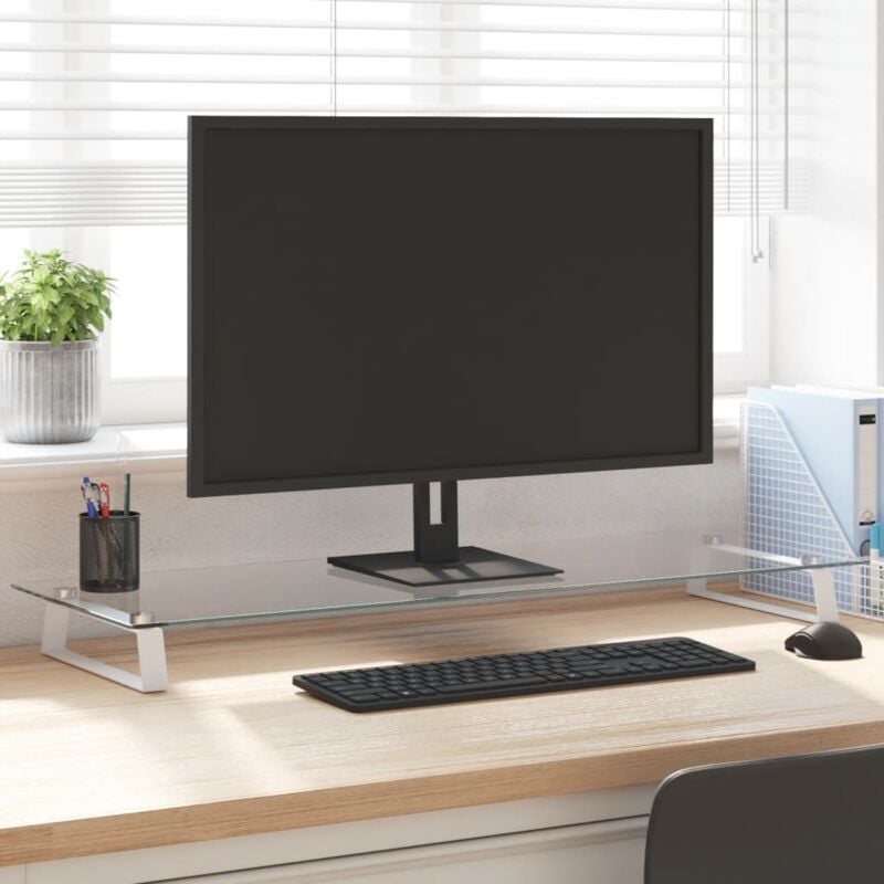 foto del prodotto vidaxl supporto per monitor bianco 100x35x8cm vetro temperato metallo
