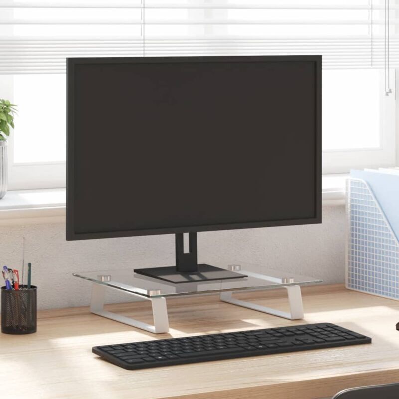 foto del prodotto vidaxl supporto per monitor bianco 40x35x8cm vetro temperato e metallo