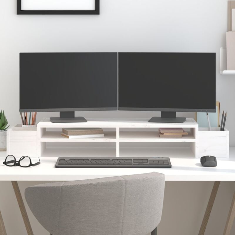 foto del prodotto vidaxl supporto per monitor bianco100x27,5x15cm legno massello di pino