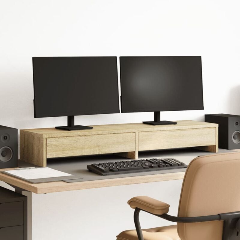 foto del prodotto vidaxl supporto per monitor con cassetti in rovere sonoma 100x27x15 cm in legno ingegnerizzato