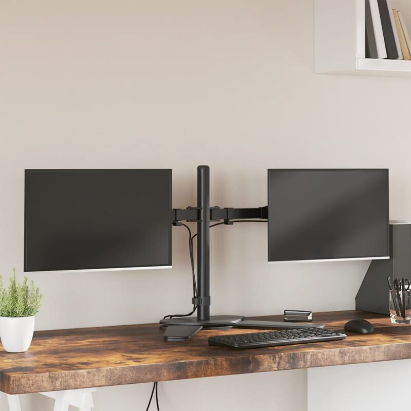foto del prodotto vidaxl supporto per monitor doppio in acciaio nero vesa 75 100 mm