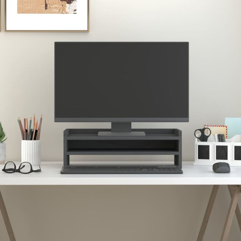 foto del prodotto vidaxl supporto per monitor grigio 50x24x16 cm legno massello di pino