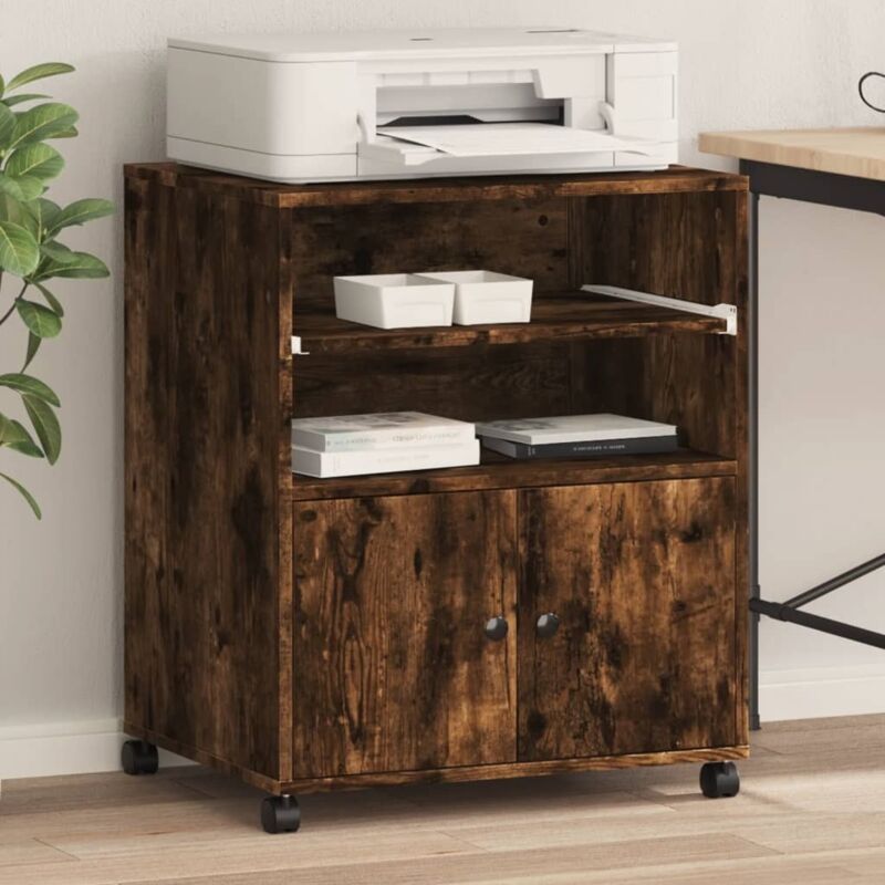 foto del prodotto vidaxl supporto per stampante con ruote rovere fumo 60x48x74 cm