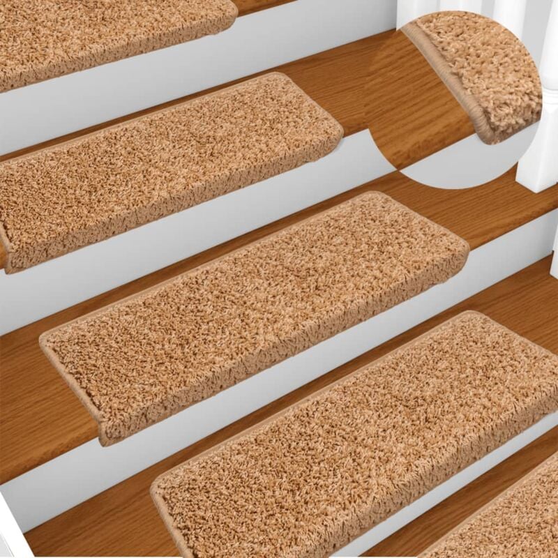 foto del prodotto vidaxl tappetini per scale 15 pz 65x21x4 cm beige bordo rettangolare