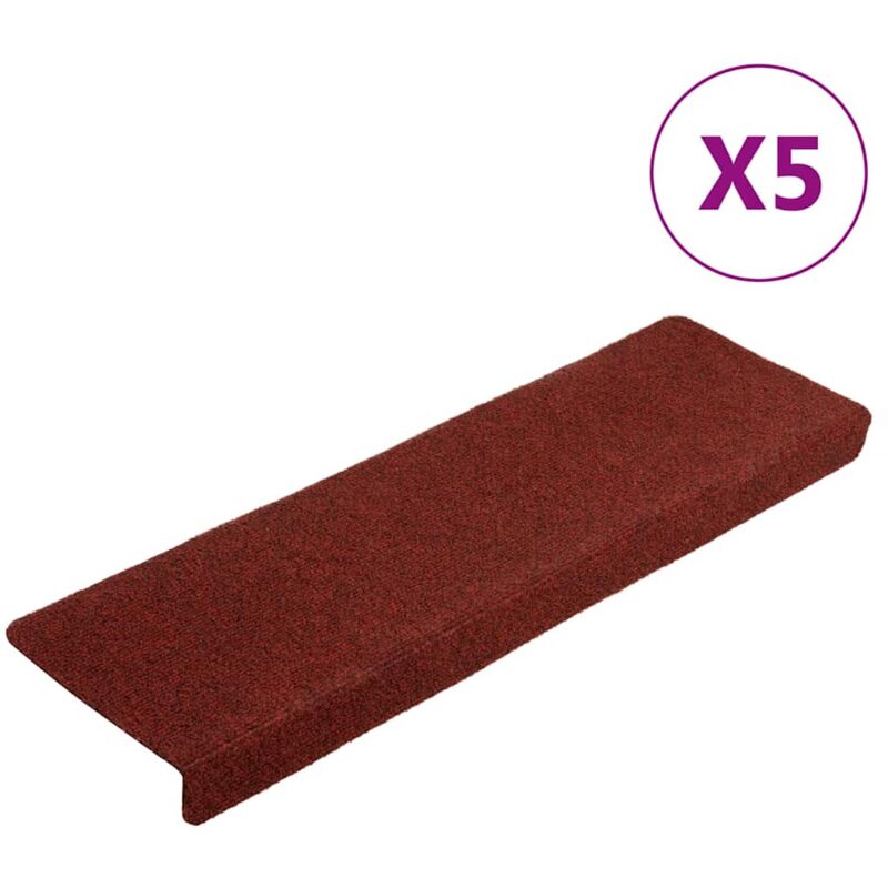 foto del prodotto vidaxl tappetini per scale 5 pz bordeaux 65x21x4 cm tessuto agugliato