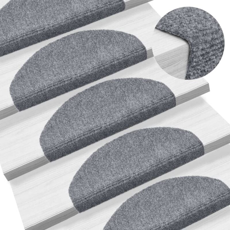 foto del prodotto vidaxl tappetini per scale autoadesivi 5 pz 65x21x4 cm grigio chiaro semicircolari grandi