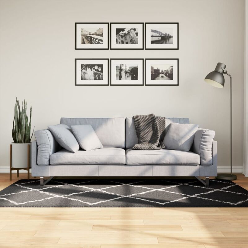 foto del prodotto vidaxl tappeto shaggy pamplona a pelo lungo nero e crema 100x200 cm