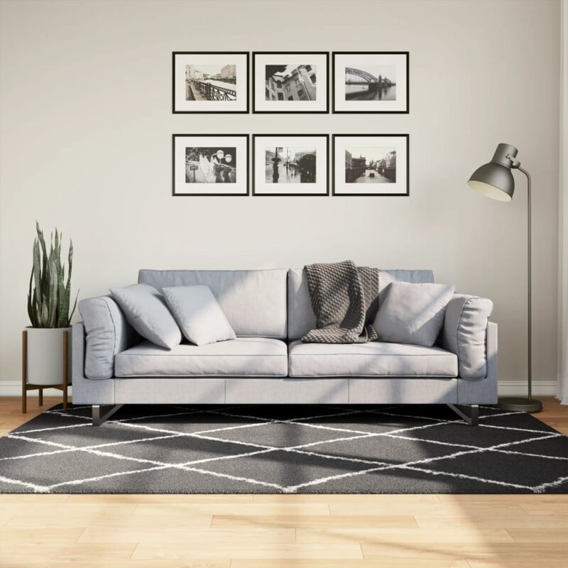 foto del prodotto vidaxl tappeto shaggy pamplona a pelo lungo nero e crema 140x200 cm