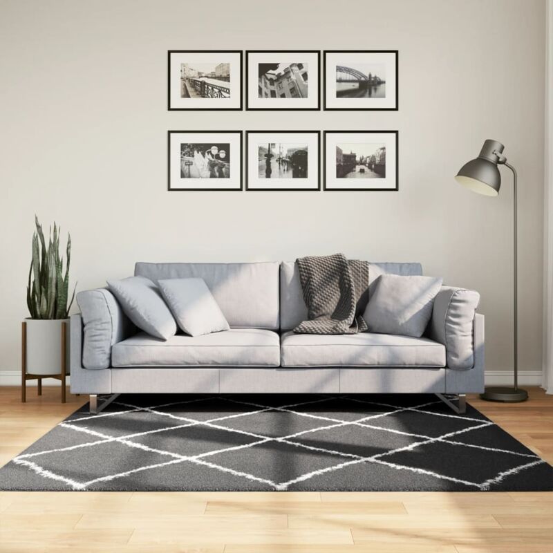 foto del prodotto vidaxl tappeto shaggy pamplona a pelo lungo nero e crema 160x160 cm