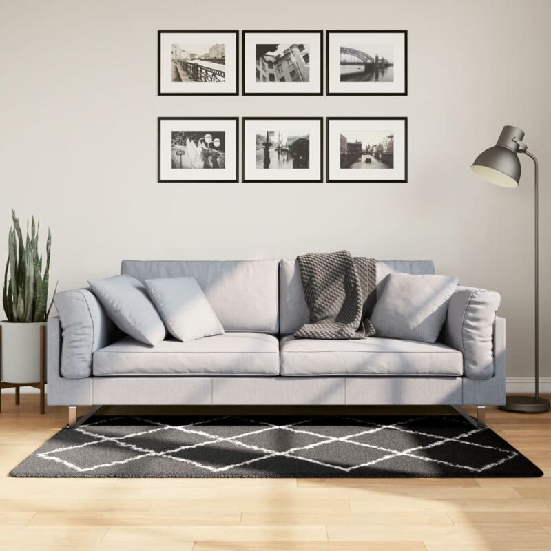 foto del prodotto vidaxl tappeto shaggy pamplona a pelo lungo nero e crema 80x150 cm