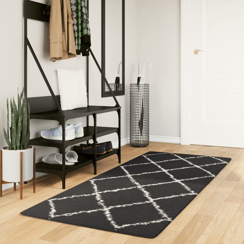 foto del prodotto vidaxl tappeto shaggy pamplona a pelo lungo nero e crema 80x200 cm