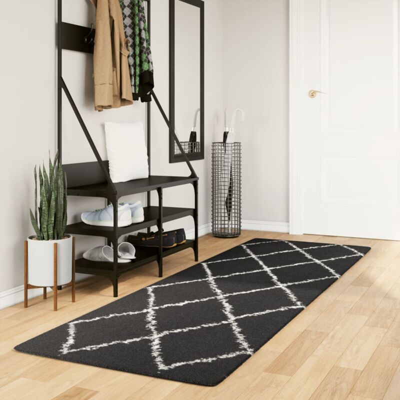 foto del prodotto vidaxl tappeto shaggy pamplona a pelo lungo nero e crema 80x250 cm