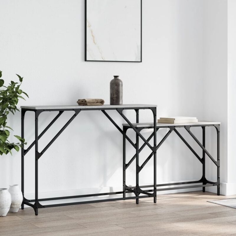 foto del prodotto vidaxl tavoli consolle impilabili 2pz grigio sonoma legno multistrato