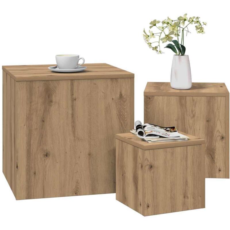 foto del prodotto vidaxl tavolini 3 pz rovere artigianale in legno multistrato