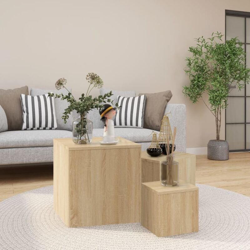 foto del prodotto vidaxl tavolini 3 pz rovere sonoma in truciolato